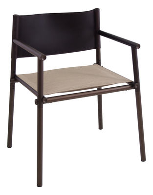 Mobilier - Chaises, fauteuils de salle à manger - Fauteuil Terramare / Similicuir & tissu - Emu - Chocolat & sable / Structure marron d'Inde - Aluminium verni, Similicuir, Tissu Emu Tex