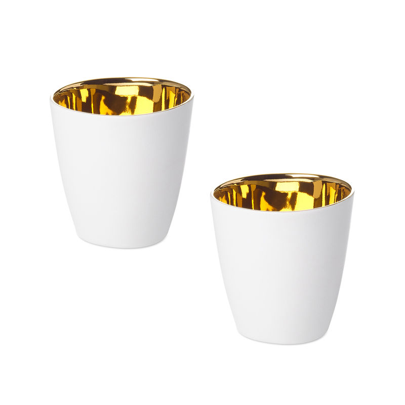 Table et cuisine - Tasses et mugs - Tasse Assoiffés céramique blanc or / Lot de 2 - Tsé-Tsé - Blanc / Intérieur or - Porcelaine