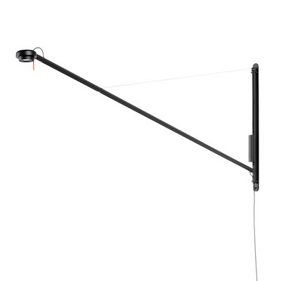 Lighting - Wall Lights - Fifty-Fifty Wall light with plug - / LED - Swivel arm / L 187 cm by Hay - Black - Aluminium, Steel