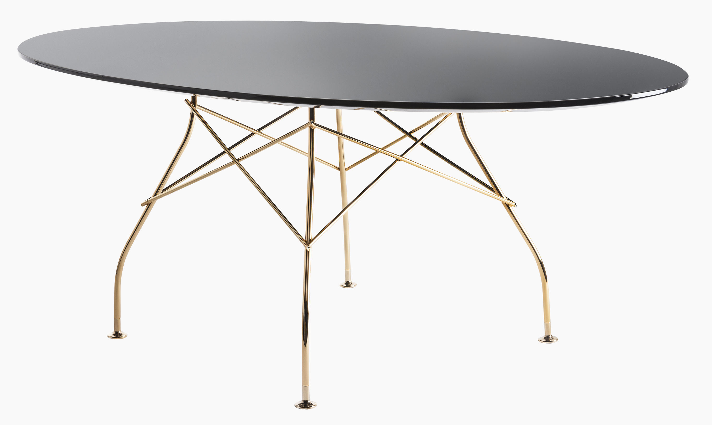 Glossy Glass Table Ovale / L 194 cm Black top / Chromed leg by