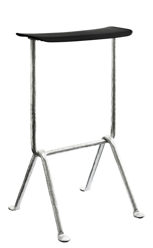 Furniture - Bar Stools - Officina Bar stool plastic material black metal Polypropylen - H 65 cm - Magis - Black / Galvanized structure - Polypropylene, Wrought iron