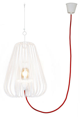 Lighting - Pendant Lighting - Big Light Cage Pendant - H 80 cm by La Corbeille - White / red wire - Lacquered metal