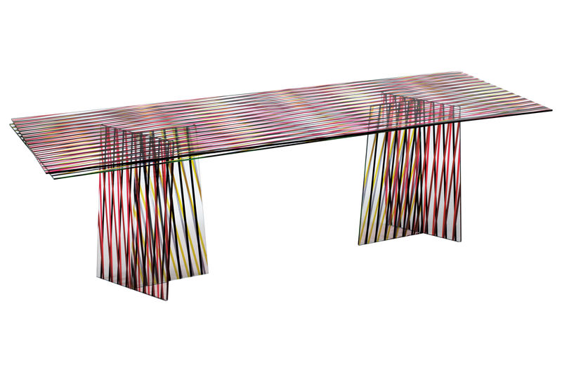 Furniture - Dining Tables - Crossing Rectangular table glass red 200 x 92 cm - Wide stripes - Glas Italia - Wide stripes - Red shades - Glass