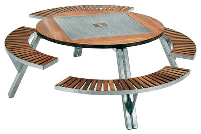 Image of Tavolo rotondo Gargantua - Set tavolo e panchina regolabile in altezza di Extremis - Legno naturale/Metallo - Metallo/Legno
