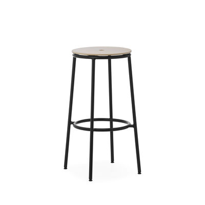Furniture - Bar Stools - Circa Bar stool - / H 75 cm - Oak by Normann Copenhagen - Natural oak / Black base - Oak veneer, Painted steel
