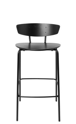 Furniture - Bar Stools - Herman Bar chair - / H 64 cm by Ferm Living - Large H 64 cm / Noir - Epoxy lacquered steel, Lacquered oak plywood