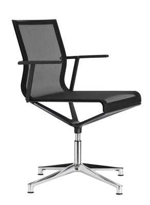Furniture - Office Chairs - Stick Chair Swivel armchair - 4 legs by ICF - Black mesh / Polished aluminium base / Black lacquered structure - Aluminium, Fabric, Thermoplastic