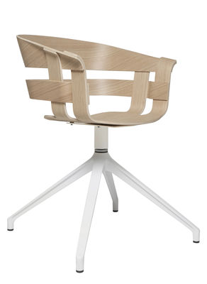 Furniture - Chairs - Wick Swivel armchair - Central leg by Design House Stockholm - Oak / White leg - Ash veneer, Varnished metal