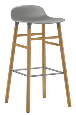 Furniture - Bar Stools - Form Bar stool - H 75 cm / Oak leg by Normann Copenhagen - Grey / oak - Oak, Polypropylene