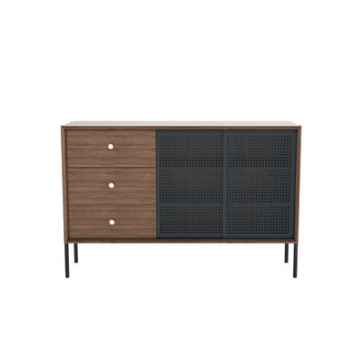 Furniture - Dressers & Storage Units - Gabin Dresser - / Top - 3 drawers - L 120 cm by Hartô - Slate grey / Walnut - Brass, Painted wood, Perforated metal, Walnut plated MDF