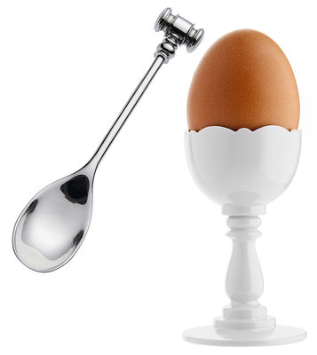 Tavola - Accessori per la cucina - Portauovo Dressed - / PMMA - Con cucchiaino da uovo di Alessi - Bianco / Cucchiaino in acciaio - Acciaio inossidabile, Resina termoplastica