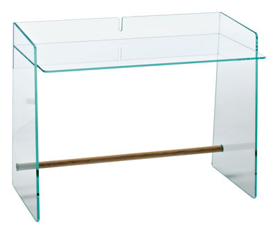 Furniture - Office Furniture - Pirandello Desk - 110 x 49 cm by Glas Italia - Transparent / Natural ash footrest - Glass, Natural ash, Stainless steel