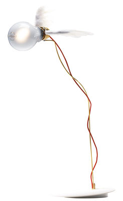 Luminaire - Lampes de table - Lampe de table Lucellino - Ingo Maurer - Blanc & rouge / Variateur à curseur - Métal, Plume, Verre