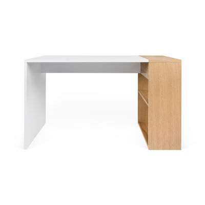 Furniture - Office Furniture - Darwin Desk - / L 120 x D 60 cm - Integrated shelves by POP UP HOME - White & oak - chipboard panels, MDF, Oak veneer