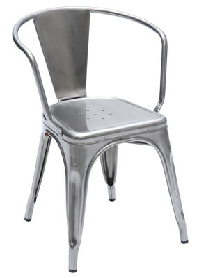 Mobilier - Chaises, fauteuils de salle à manger - Fauteuil empilable A56 / Acier brut - Pour l'intérieur - Tolix - Acier brut verni brillant - Acier brut verni brillant