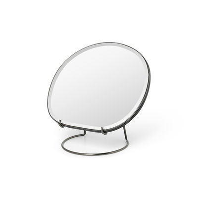 Interni - Specchi - Specchio da appoggiare Pond - / Ø16 x H 23 cm di Ferm Living - Cromo scuro - MDF, Vetro, Zinco cromato