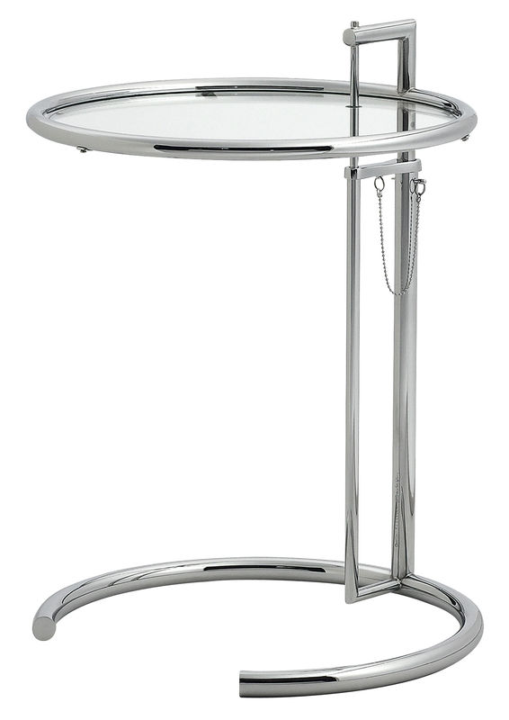 Mobilier - Tables basses - Table d\'appoint E 1027 verre métal / Réédition 1927 - Hauteur réglable - ClassiCon - Chromé / Verre transparent - Acier chromé, Verre