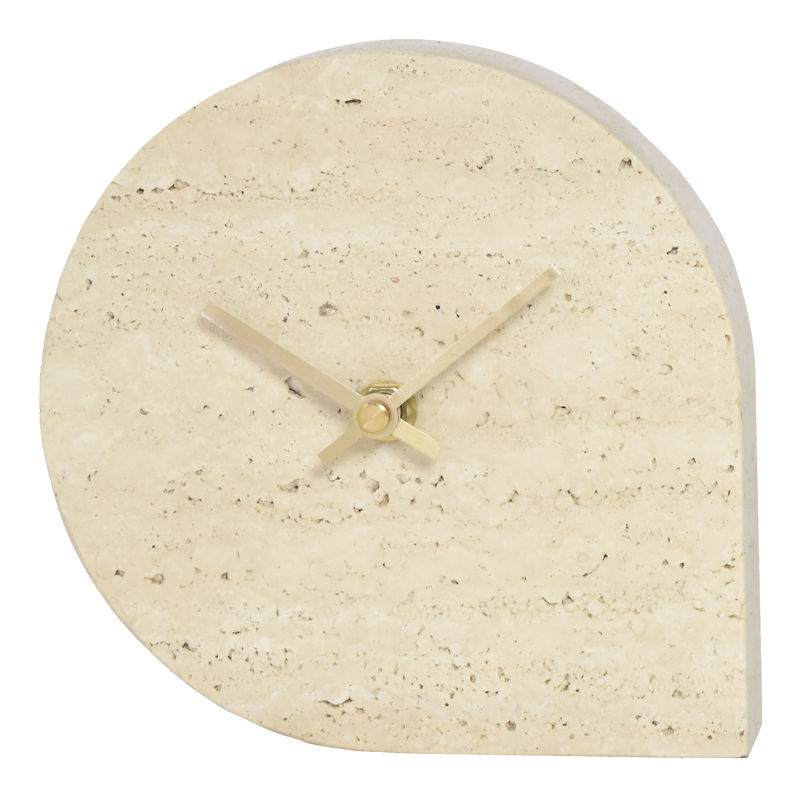 Dekoration - Uhren - Standuhr Stilla stein beige / Travertin - Ø 16 cm - AYTM - Travertin beige / Uhrzeiger goldfarben - Metall, Travertin Stein