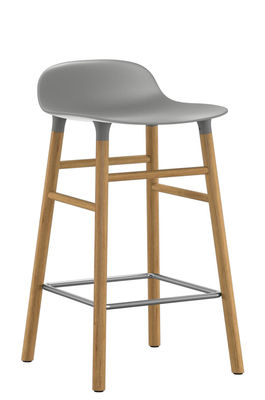 Furniture - Bar Stools - Form Bar stool - H 65 cm / Oak leg by Normann Copenhagen - Grey / oak - Oak, Polypropylene