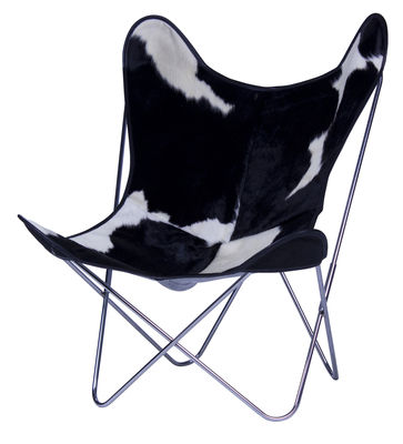 Möbel - Lounge Sessel - AA Butterfly Sessel Leder / Gestell chrom-glänzend - AA-New Design - Gestell chrom-glänzend / Kuhleder weiß/schwarz - Leder, verchromter Stahl