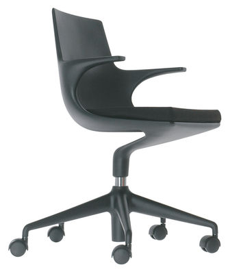 Möbel - Möbel für Teens - Spoon Chair Sessel mit Rollen - Kartell - Schwarz / Kissen schwarz - Polypropylen