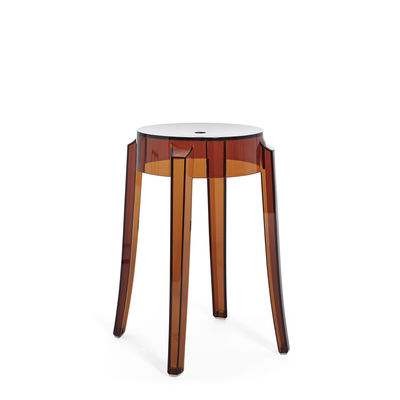 Furniture - Stools - Charles Ghost Stackable stool - / H 46 cm - Polycarbonate by Kartell - Amber - Polycarbonate