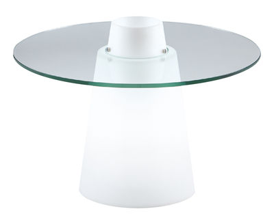 Mobilier - Tables basses - Table basse lumineuse Peak / Ø 70 x H 50 cm - Slide - Blanc / Plateau transparent - Polyéthylène recyclable rotomoulé, Verre trempé