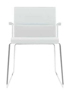 Furniture - Chairs - Stick Chair Padded armchair - Leather by ICF - White leather / Chromium base / White lacquered structure & arms - Aluminium, Leather, Steel, Thermoplastic
