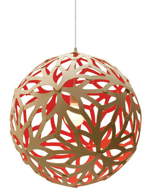Luminaire - Suspensions - Suspension Floral / Ø 40 cm - Bicolore rouge & bambou - David Trubridge - Rouge / bambou naturel - Bambou