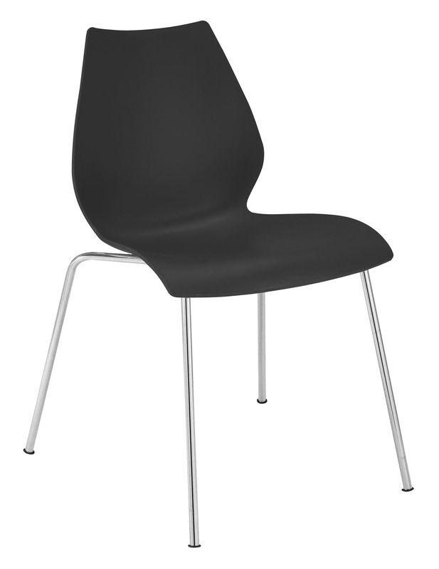 Mobilier - Chaises, fauteuils de salle à manger - Chaise empilable Maui plastique noir - Kartell - Anthracite / Pieds chromés - Acier chromé, Polypropylène