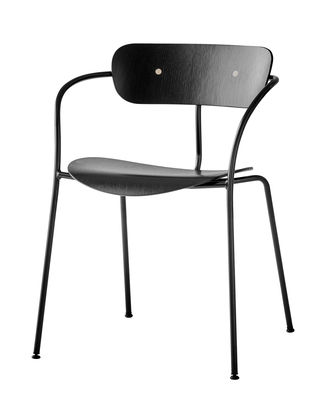 Mobilier - Chaises, fauteuils de salle à manger - Fauteuil empilable Pavilion AV2 / Bois - &tradition - Chêne laqué noir - Acier, Chêne