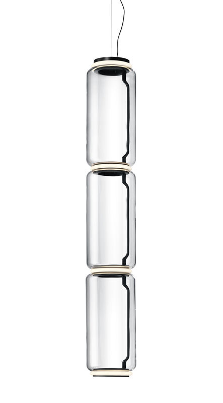 Lighting - Pendant Lighting - Noctambule Cylindre Pendant glass transparent / LED - Ø 25 x H 139 cm - Flos - Transparent - Blown glass, Cast aluminium, Steel