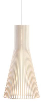 Leuchten - Pendelleuchten - Secto L Pendelleuchte / Ø 30 cm - Secto Design - Birkenholz natur / Kabel weiß - Birkenlatten, Textil