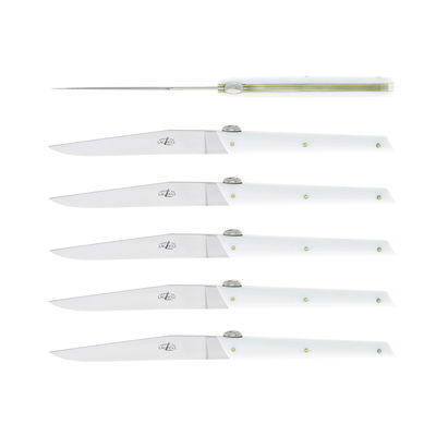 Tableware - Cutlery - JY 'S Table knife - / 6-piece box set by Forge de Laguiole - White - Acrylic, Brass, Stainless steel