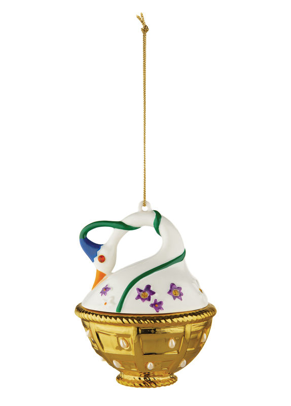 Tendances - Petits prix - Boule de Noël Fleurs de Jorì céramique blanc multicolore or / Cigno di Primavera - peint main - Alessi - Cygne - Porcelaine