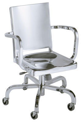Furniture - Office Chairs - Hudson Indoor Armchair on casters by Emeco - Polished aluminium - Recycled polished aluminium