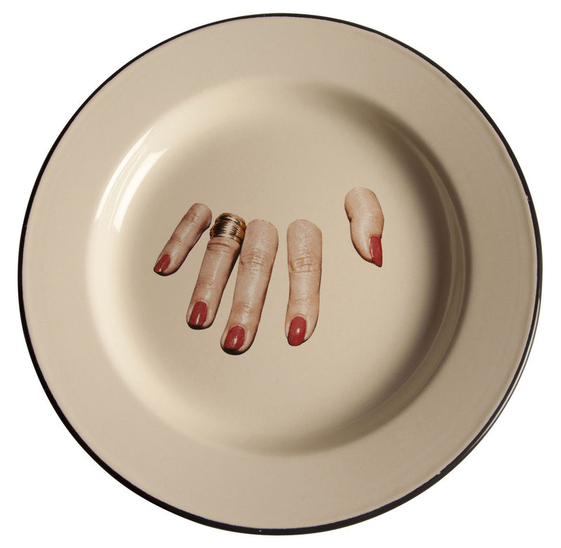 Tableware - Plates - Toiletpaper - Doigts coupés Plate metal multicoloured - Seletti - Finger hand - Enamelled metal
