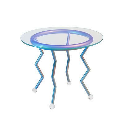 Product selections - 80's style and design - Medusa - Night Tales Round table - / By Masanori Umeda, 1982-2020 - Limited edition by Memphis Milano - Iridescent Transparent / Pale blue metal - Iridescent glass, Metal, Plexiglass