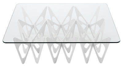 Mobilier - Tables basses - Table basse Butterfly / Rectangulaire - 90 x 120 cm - Zanotta - Structure blanche - Contreplaqué plaqué rouvre teinté, Verre