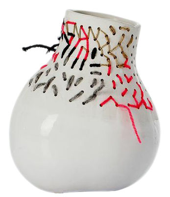 Decoration - Vases - Butternut Embroidery Vase by Domestic - White, coloured laces - Glazed ceramic, Wool
