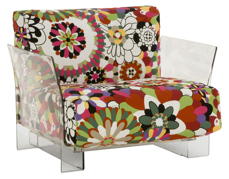 Möbel - Lounge Sessel - Gepolsterter Sessel Pop Missoni plastikmaterial textil rot bunt - Kartell - Blumen in Rottönen - Baumwolle, Polykarbonat