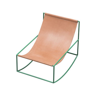 Furniture - Armchairs - Rocking chair - / Leather by valerie objects - Natural leather / Green structure - Leather, Steel