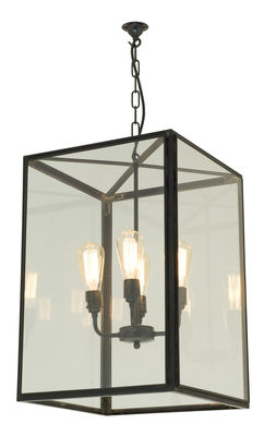 Luminaire - Suspensions - Suspension Square XL / H 59,5 cm - Pour l'extérieur - Original BTC - Noir & transparent - Laiton vielli, Verre