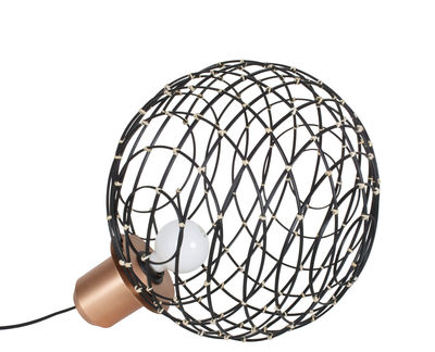 Lighting - Table Lamps - Sphere Medium Wireless lamp - / Bamboo - Ø 40 cm by Forestier - Black / Copper base - Bamboo, Metal