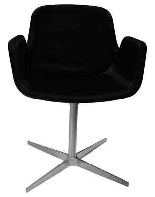 Möbel - Stühle  - Pass Drehsessel / gepolstert - mit Lederbezug - Lapalma - Sitzfläche mit schwarzem Lederbezug / Fußgestell verchromter Edelstahl, matt - Leder, verchromtes Aluminium