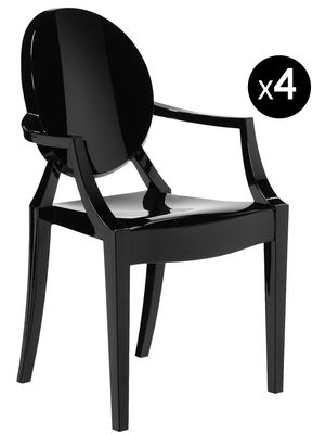 Furniture - Chairs - Louis Ghost Stackable armchair - opaque / Set of 4 by Kartell - Opaque black - Polycarbonate 2.2