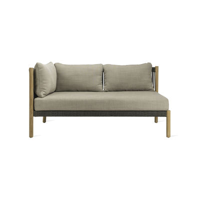 Furniture - Sofas - Lento Modular Corner Right Straight sofa - / L 166 cm - Hand-woven polypropylene cord by Vincent Sheppard - Grey cushions / Charcoal cord / Teak - Aluminium, Foam, Outdoor fabric, Polypropylene rope, Solid teak