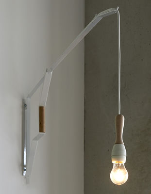 Lighting - Wall Lights - Studio Simple Wall light with plug - H 40 x L 120 cm by Serax - White / Natural wood - Ceramic, Fabric, Metal, Wood