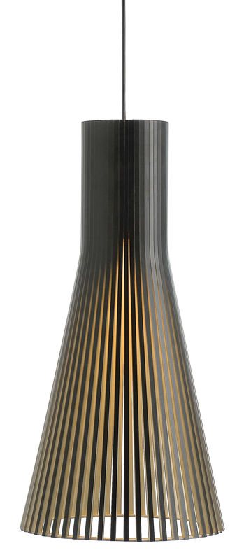 Lighting - Pendant Lighting - Secto L Pendant wood black / Ø 30 cm - Secto Design - Black / Black cable - Laminated birch slats, Textile