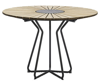 Outdoor - Tavoli  - Tavolo da giardino Circle /  Ø 110 cm - bambù & granito - Houe - Bambù / Base grigio - Bambù, Granito, Metallo rivestito in resina epossidica